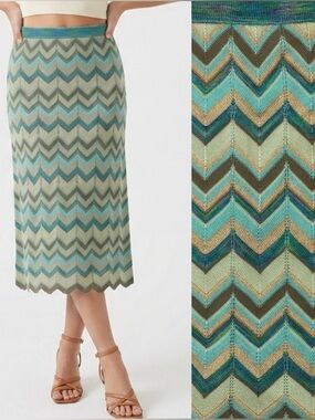 VTG Lucia Wool Chevron Shimmery Knit Midi Skirt size 16